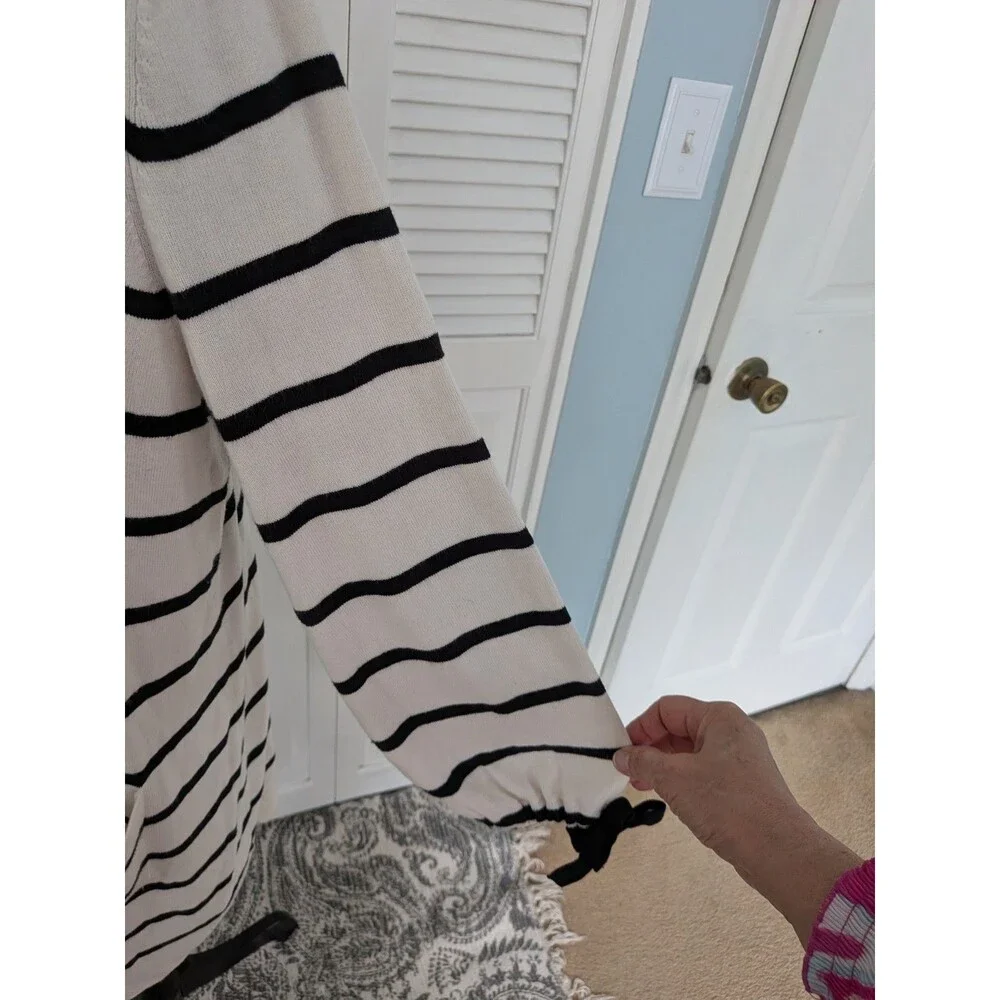 Talbots Oprah Magazine Collection Cardigan Women's XL Cream Black Stripe Sweater